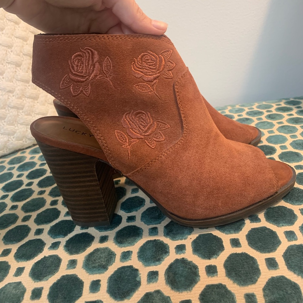 Lucky Brand Embroidered Orange Booties